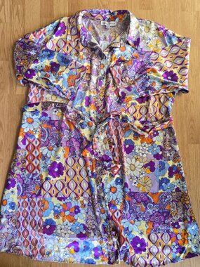 NWT Emma &‎ Michele 3X Retro Floral Shirt Dress